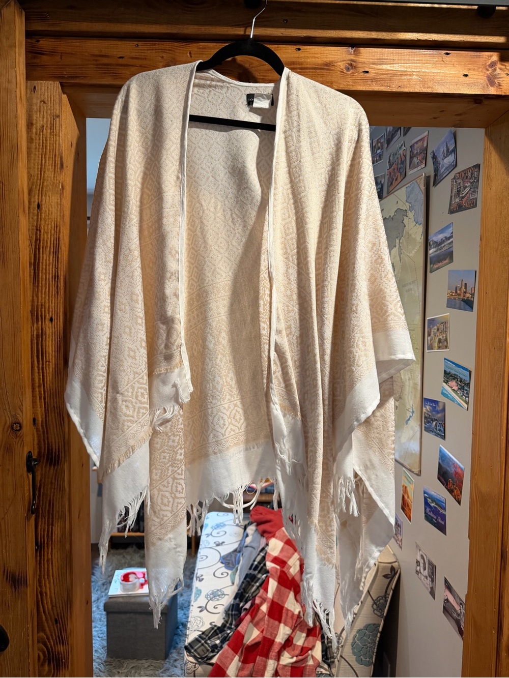 Cream Woven Fringe Shawl